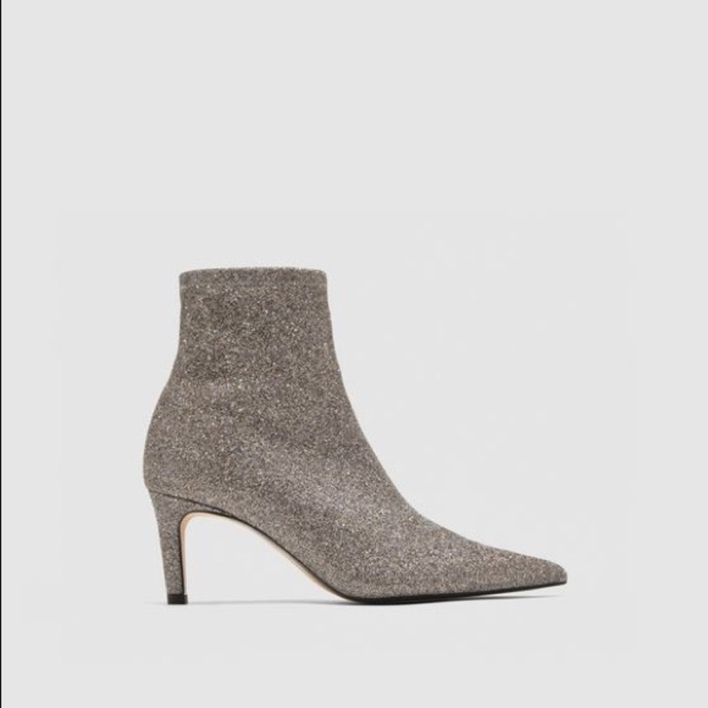 ZARA SHIMMERY HIGH HEELED ANKLE BOOTS